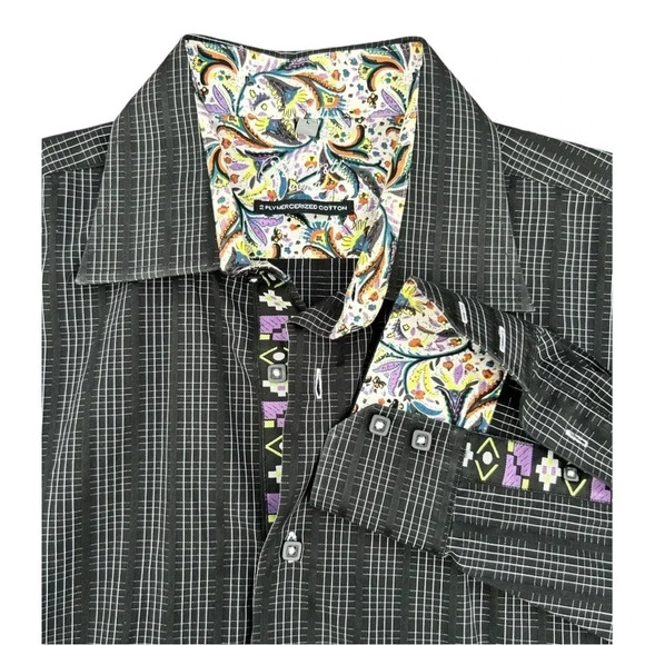 Visconti Uomo Men’s Black Stripe Long Sleeve Button Up Shirt Flip Cuff Size L - Picture 3 of 11